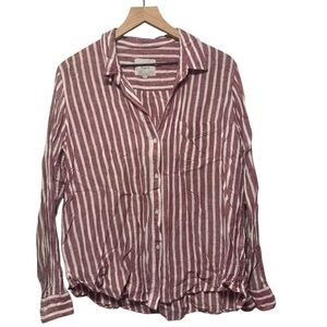 Rails Striped Button Down Shirt Burgundy White Linen Size Large